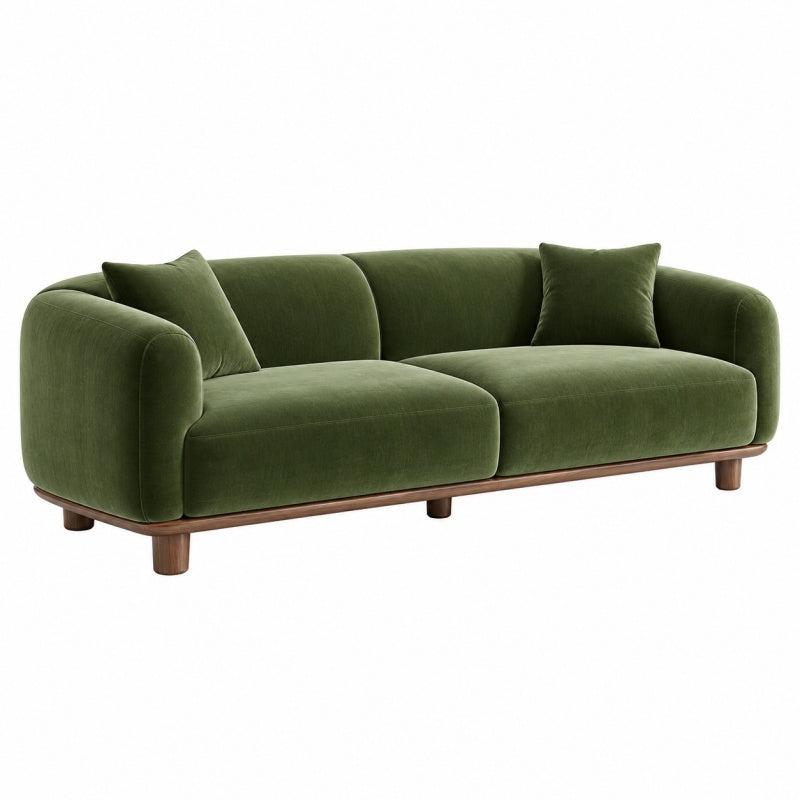 Sofa trzyosobowa 220 x 95 x 82 cm z zielonego aksamitu na drewnianych nogach - nowoczesna