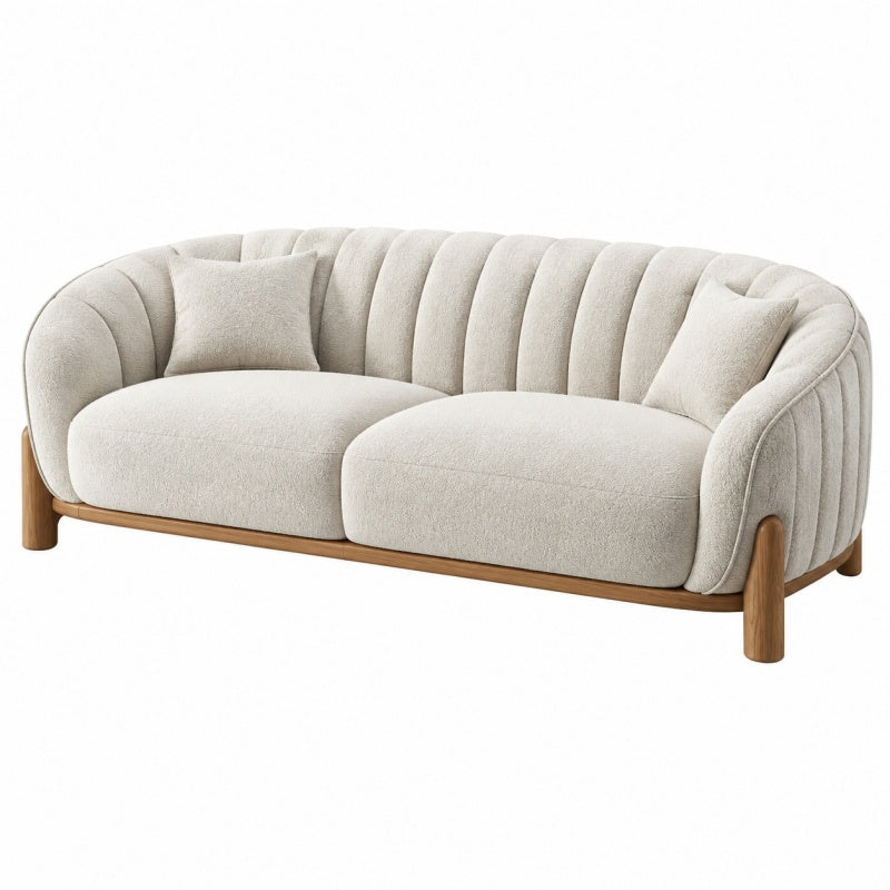 Sofa dwuosobowa 190 x 90 x 78 cm z tkaniny beżowa z drewnianą podstawą nowoczesna