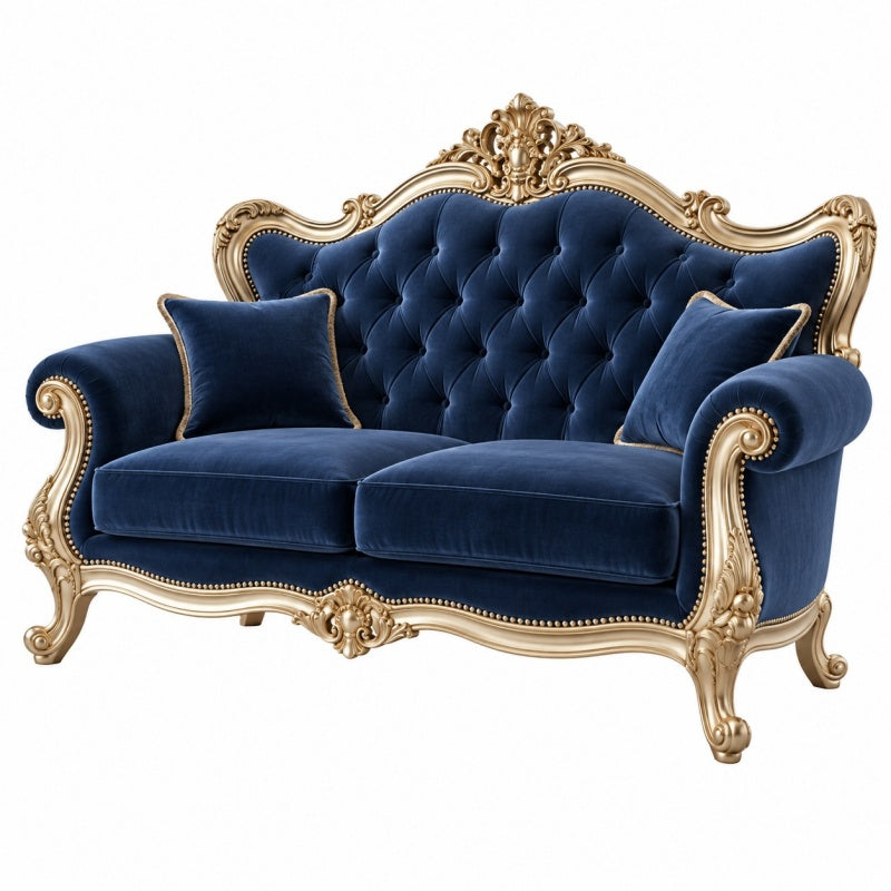 Sofa dwuosobowa 180 x 90 x 120 cm z aksamitną tapicerką granatowa w stylu barokowym