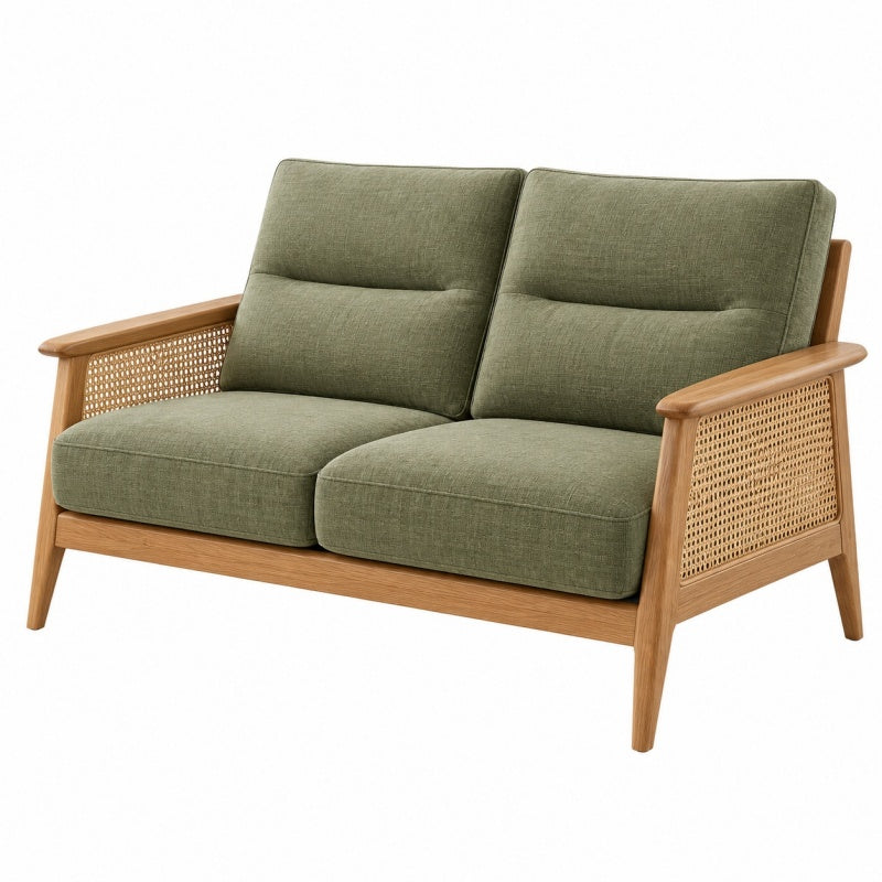 Sofa dwuosobowa 130 x 76 x 82 cm - zielona tapicerka drewniana rama rattanowe boki