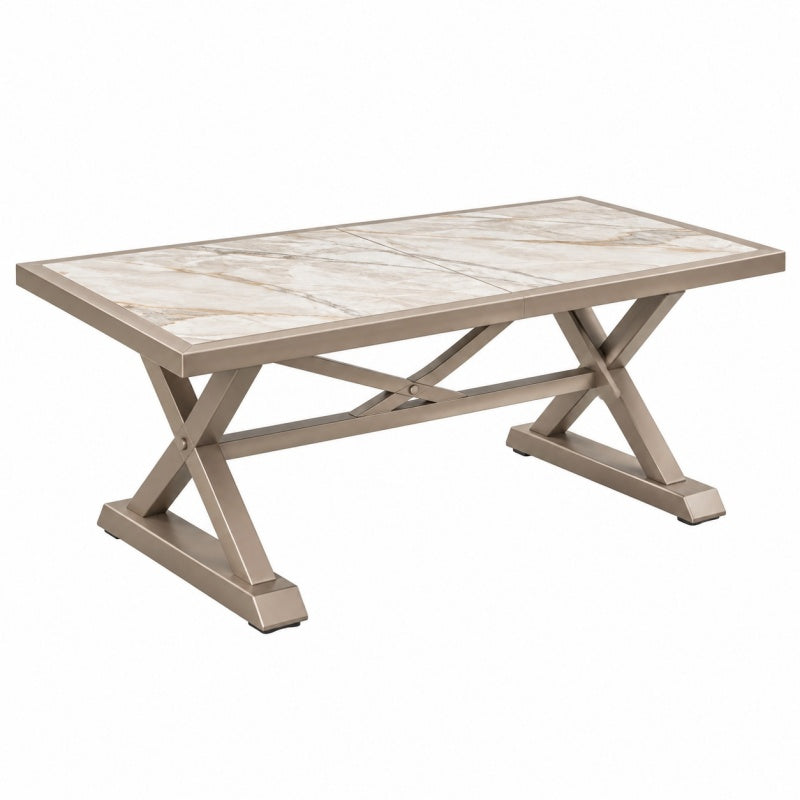 Stół jadalniany 180 x 90 x 76 cm z blatem ceramicznym beżowy w stylu industrialnym