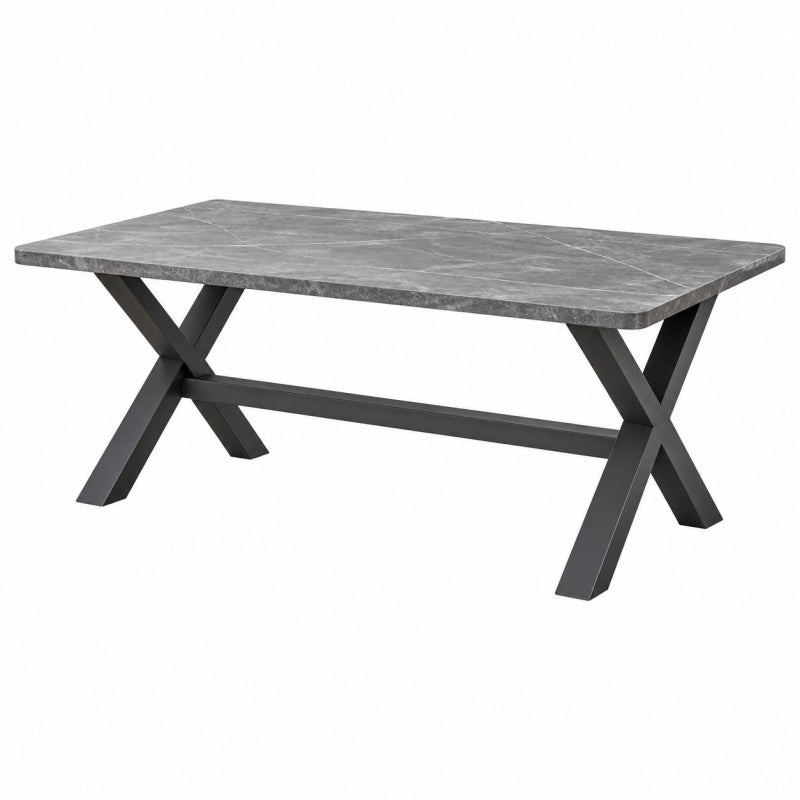 Stół jadalniany 180 x 90 x 75 cm z blatem w dekorze szarego marmuru i metalową podstawą w stylu industrialnym