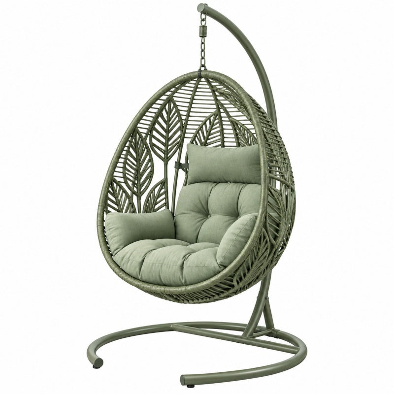 Fotel wiszący ogrodowy 105 x 95 x 195 cm zielony metalowy z plecionką w stylu boho