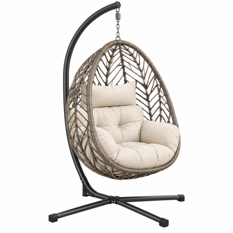 Fotel wiszący 105 x 105 x 195 cm szaro-beżowy ze stalowym stelażem do ogrodu