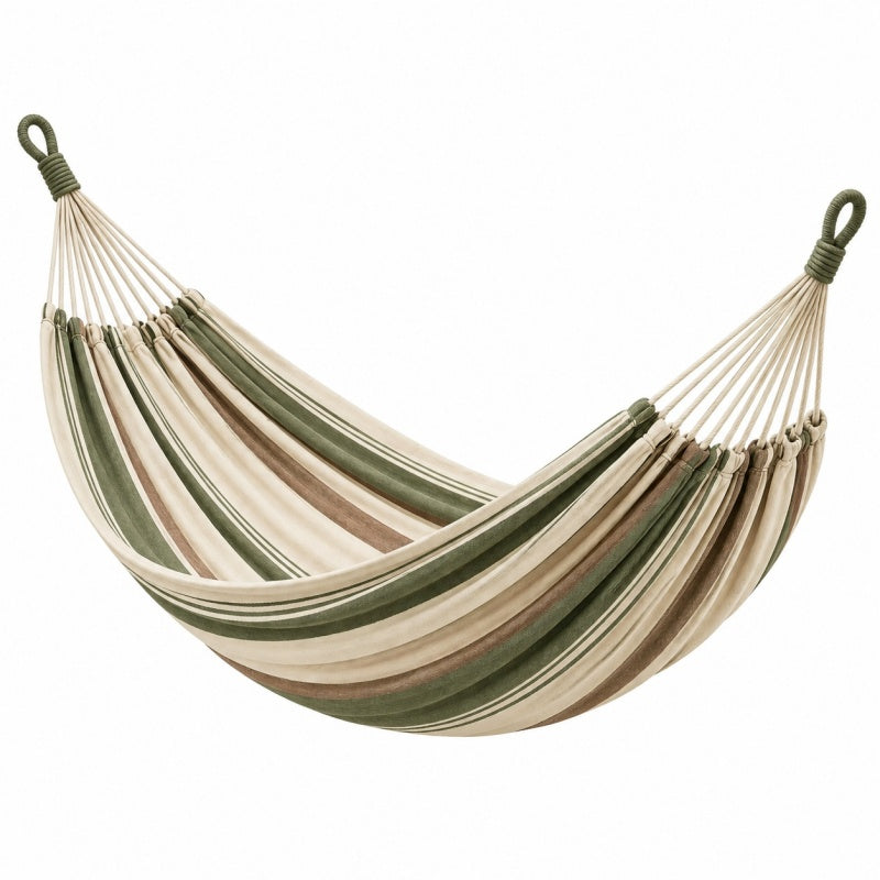 Hamak ogrodowy 200 x 150 cm bawełniany zielono-beżowo-brązowy w paski